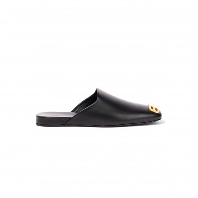 BALENCIAGA LEATHER COSY BB MULES BLACK 